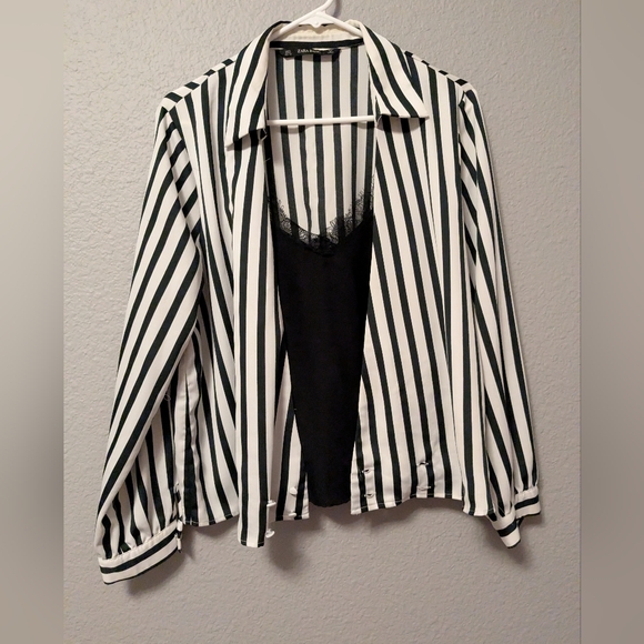 Zara Tops - Zara Monochrome Chic Striped Black & White Blouse Sz. XL